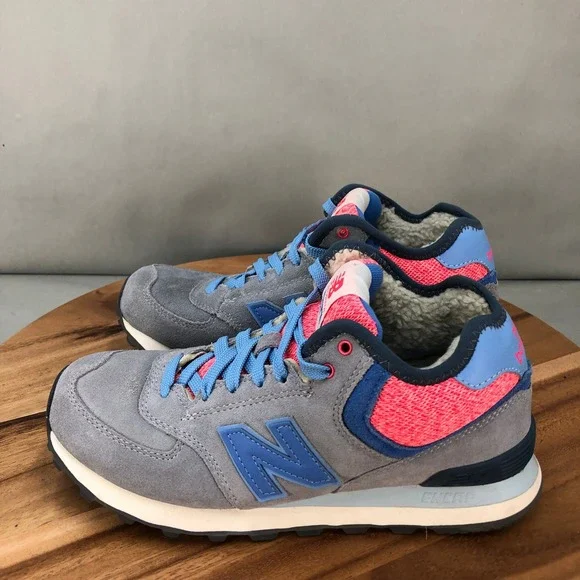 New Balance 574 Mid Sneakers Womens 7.5 B 'Gray Red Blue' Fleece Lined Comfort